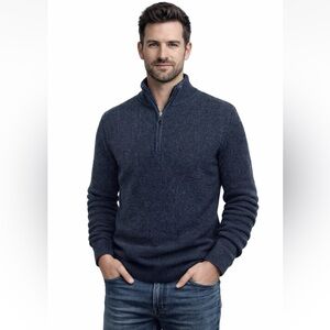 32 BAR BLUES 1/4 Zip Sweater Men's Size Large Dark Grey Mock Neck Pullover